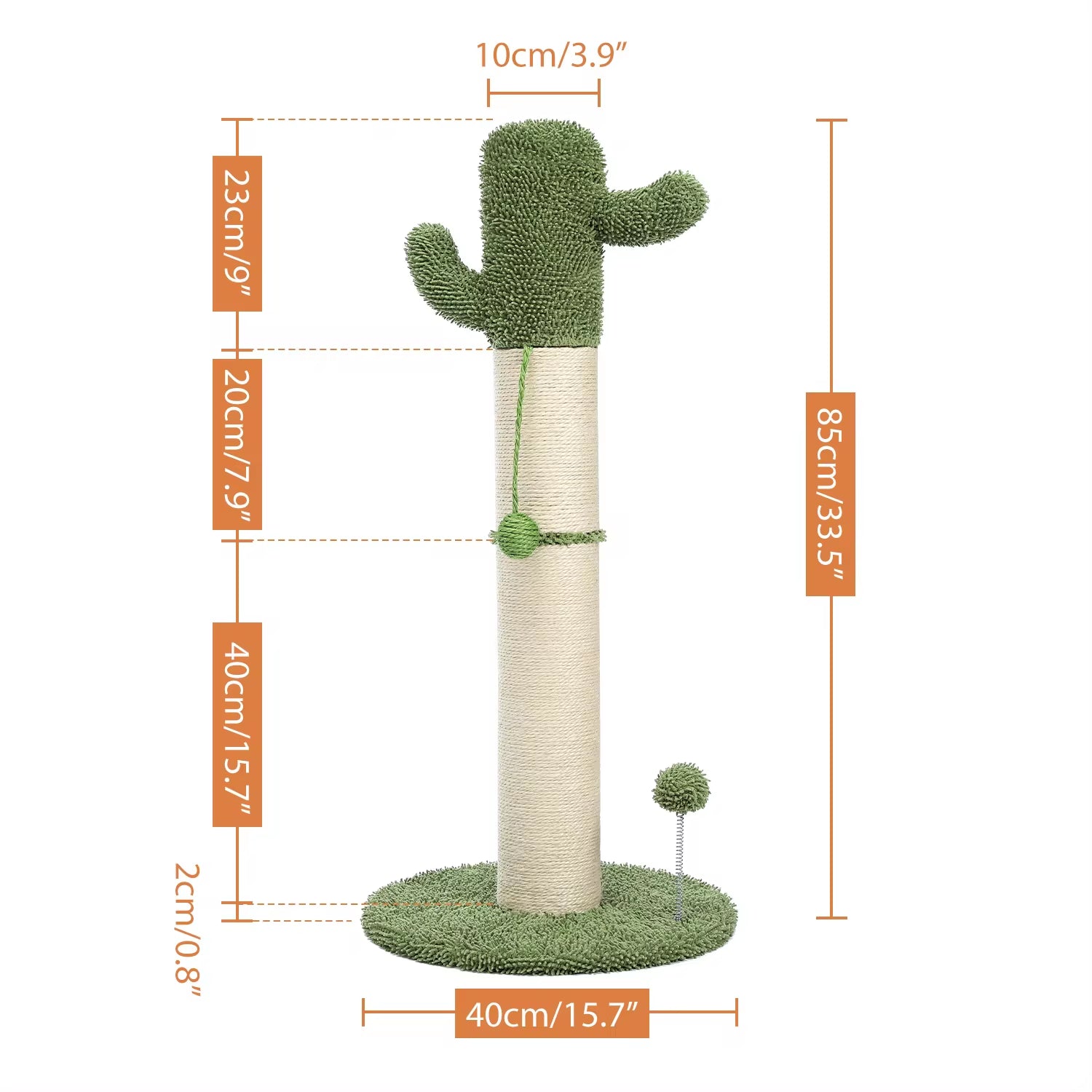 Cactus Cat Tree Scratcher with Hanging Ball Fully Wrapped Sisal Scratching Post and Pad for Indoor Stable Furniture Protectors