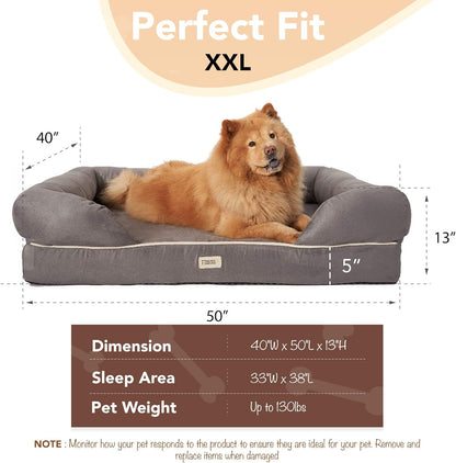 Xx-Large Dog Bed, Orthopedic Dog Sofa Memory Foam Mattress, Calming Dog Couch Bed, Wall Rim Pillow, Water Resistant Liner, Washable Cover, Non-Slip Bottom, Chester, Xx-Large Grey