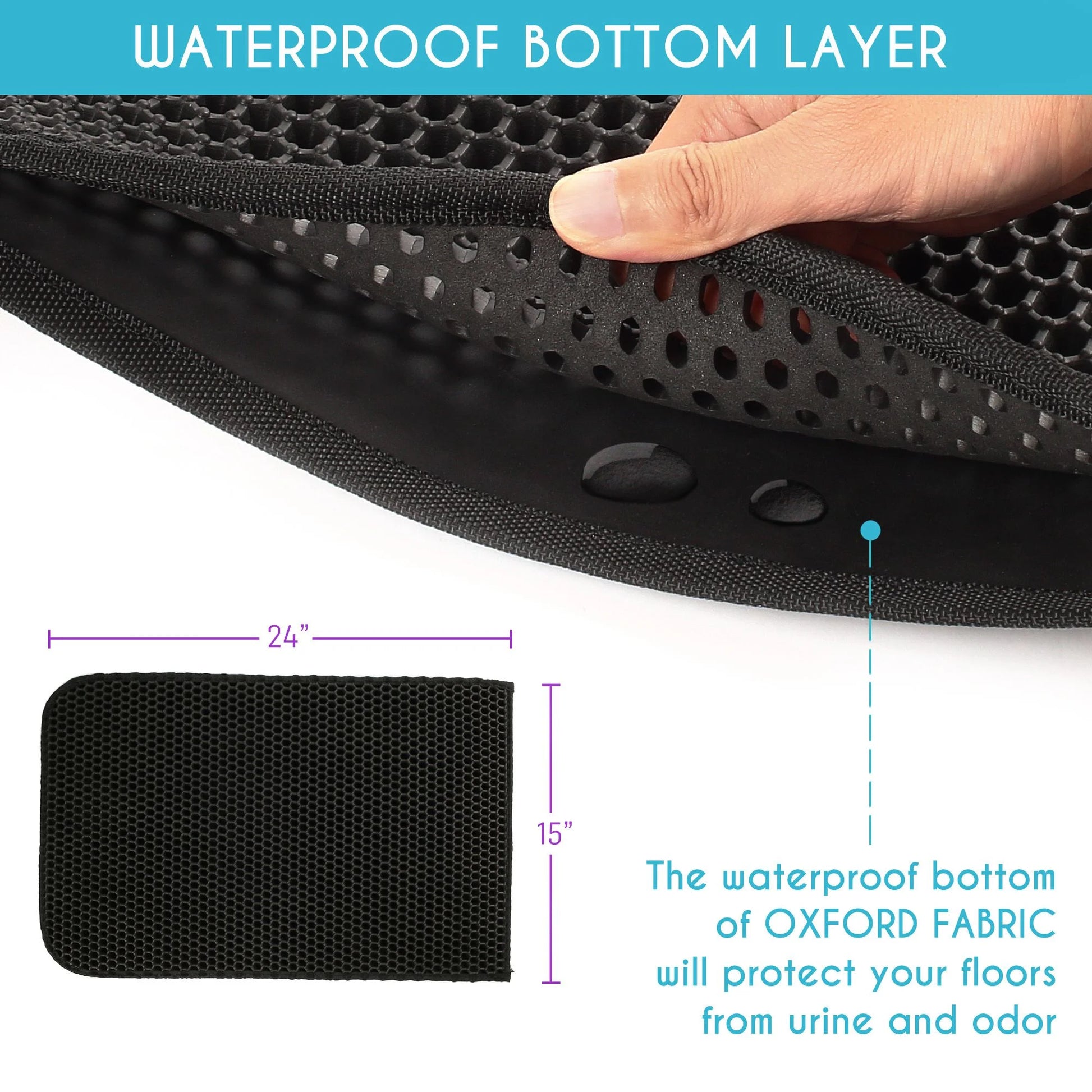 Cat Litter Mat, Double Layer Urine Waterproof Trapper Mat, Non-Slip,24X15 In, Black