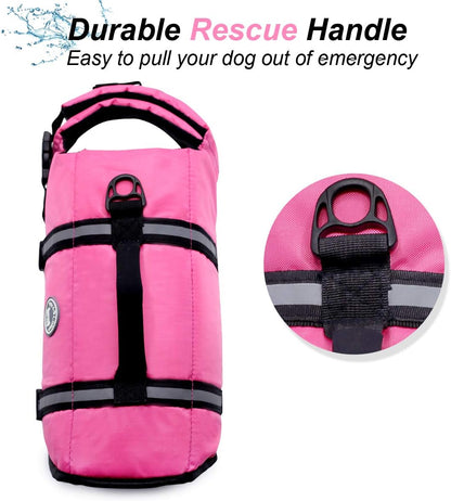 Ripstop Dog Life Jacket for Small Medium Large Dogs Boating, Swimming Vest for Dogs with Enhanced Visibility & Buoyancy, Pink