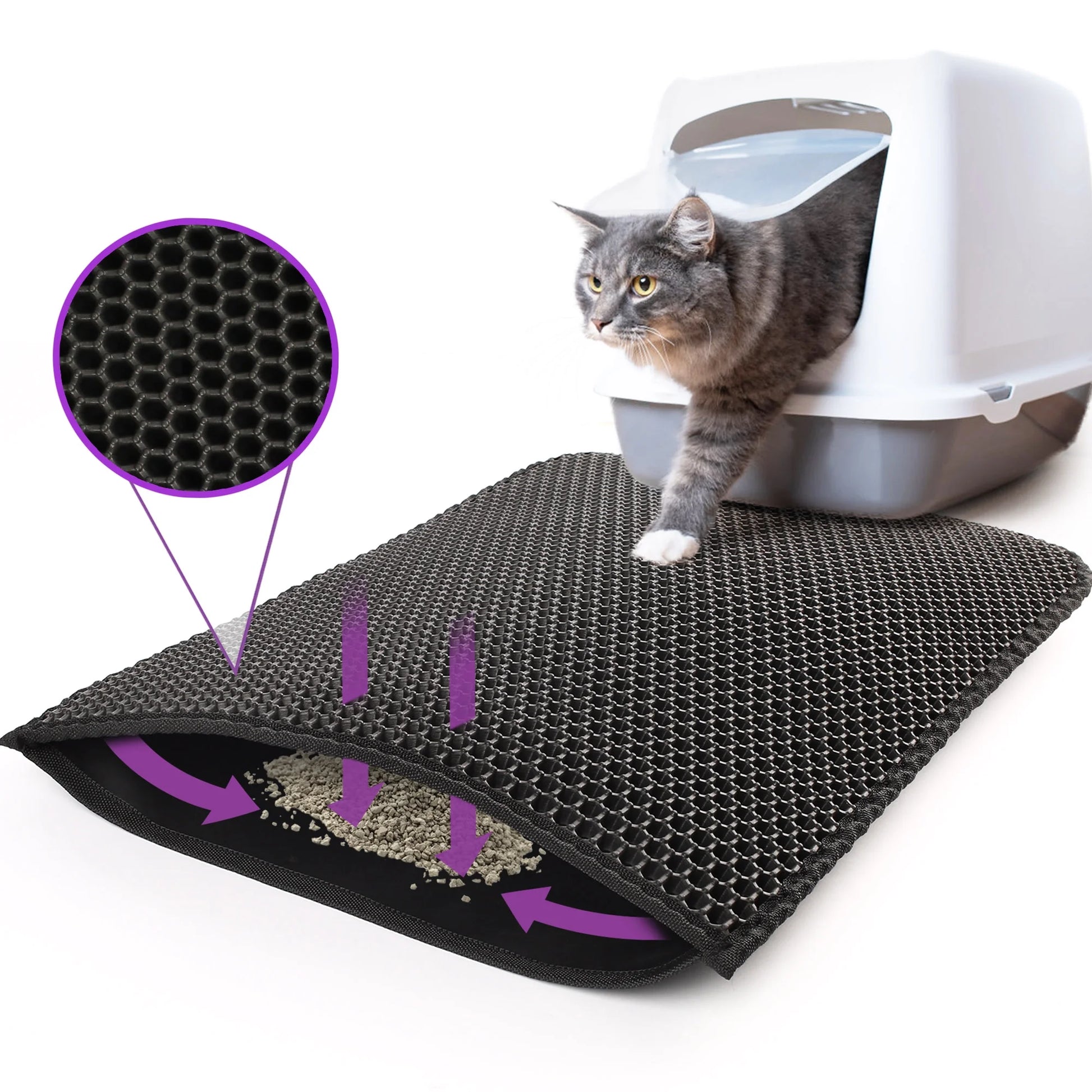 Cat Litter Mat, Double Layer Urine Waterproof Trapper Mat, Non-Slip,24X15 In, Black