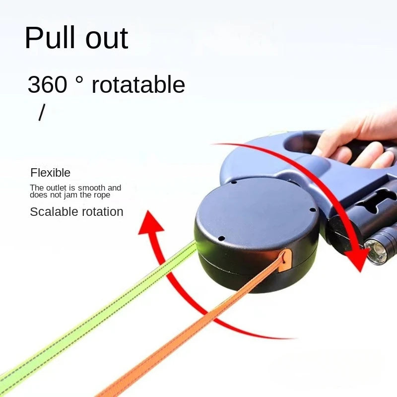 Double Dog Leash Light Retractable Roulette Double End Leash Portable Rotating Pet Leash for 2 Dogs Walking Pet Supplies