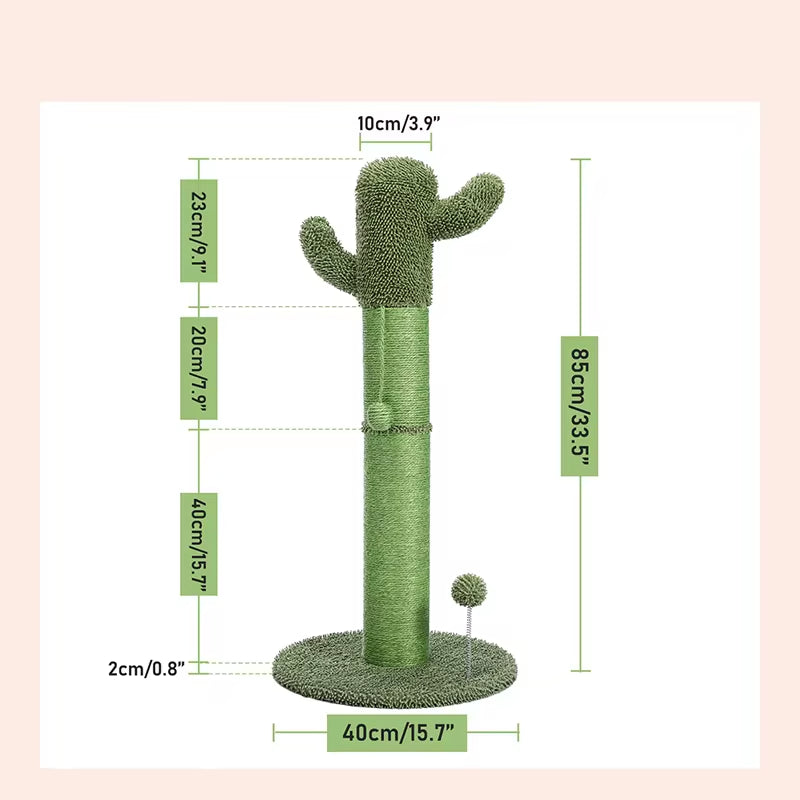 Cactus Cat Tree Scratcher with Hanging Ball Fully Wrapped Sisal Scratching Post and Pad for Indoor Stable Furniture Protectors