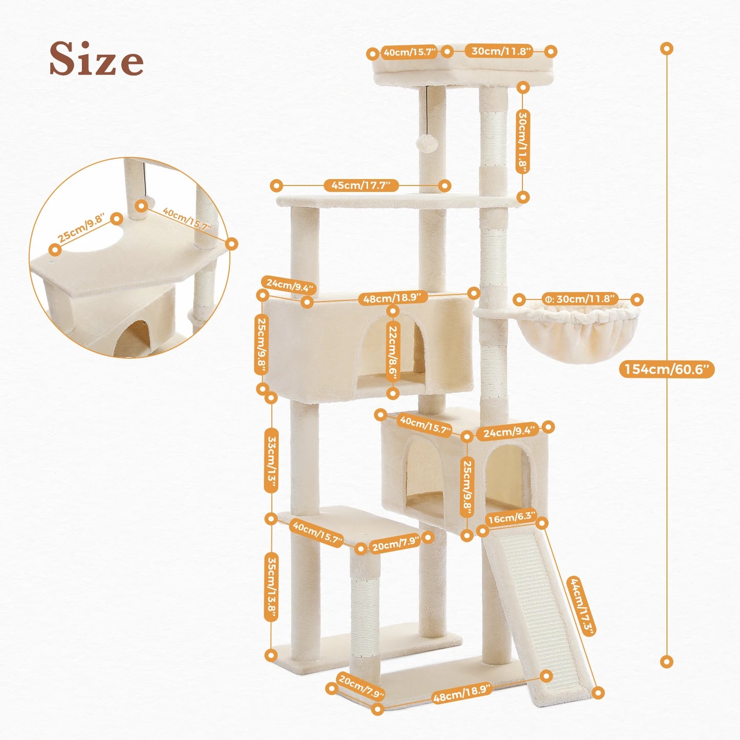 Multi-Level Cat Tree Luxury Cat Tower with Condo Hammock Cat Scrapers with Scratching Post Cat Accessories Cat Toy