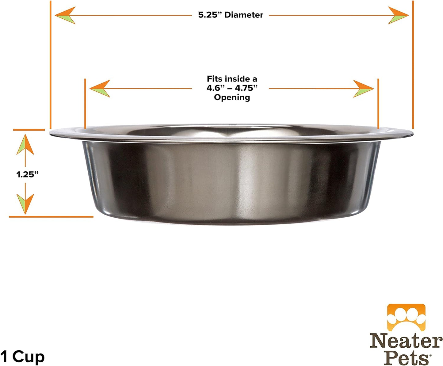 Stainless Steel Dog and Cat Bowls (2 Pack) Neater Feeder Cat Deluxe or Cat Express Extra Replacement Bowl (Metal Food and Water Dish) (1 Cup)