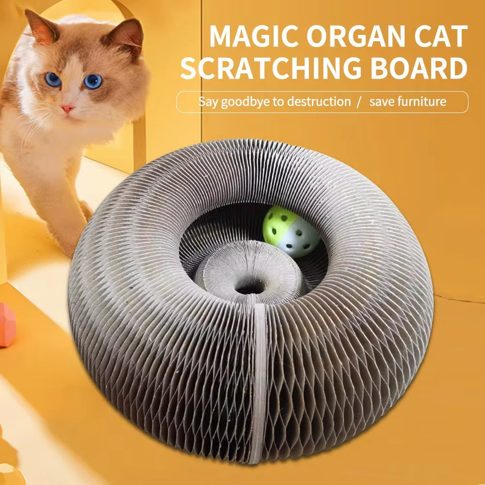 Magic Organ Foldable Cat Scratch Board Toy with Bell Cat Grinding Claw Cat Climbing Frame round Corrugated Cats Interactive Toys